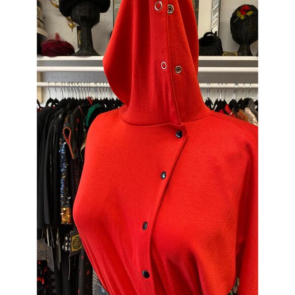 vintage 1980s red jersey jumpsuit by fantaseas medium snap front avant garde 80s - Picture 9 of 10